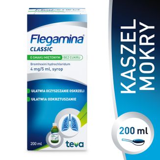 Flegamina Classic o smaku miętowym bez cukru 4 mg/ 5 ml, syrop, 200 ml - 3 - zdjęcie produktu