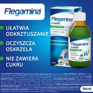 Flegamina Classic o smaku miętowym bez cukru 4 mg/ 5 ml, syrop, 200 ml - 5 - zdjęcie produktu