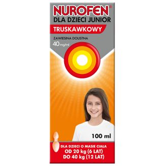 Nurofen dla dzieci Junior truskawkowy 40 mg/ ml, zawiesina doustna, od 6 do 12 lat, 100 ml USZKODZONE OPAKOWANIE - zdjęcie produktu