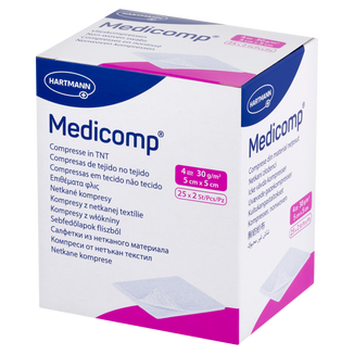 Medicomp, kompresy jałowe, włókninowe, 4-warstwowe, 30 g/m2, 5 cm x 5 cm, 50 sztuk - 3 - zdjęcie produktu
