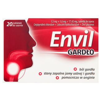 Envil Gardło 1,5 mg + 1 mg + 17,42 mg, 20 tabletek do ssania - 2 Envil Gardło 1,5 mg + 1 mg + 17,42 mg, 20 tabletek do ssania - 2 - zdjęcie produktu