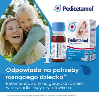 Pedicetamol 100 mg/ ml, roztwór doustny dla dzieci i niemowląt od urodzenia, 60 ml KRÓTKA DATA - 7 - zdjęcie produktu