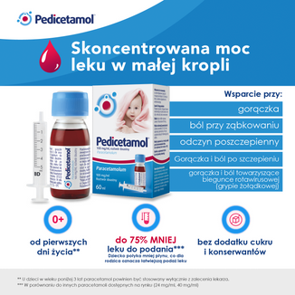 Pedicetamol 100 mg/ ml, roztwór doustny dla dzieci i niemowląt od urodzenia, 60 ml - 5 - zdjęcie produktu
