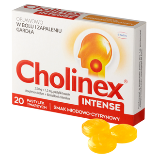 Cholinex Intense 2,5 mg + 1,2 mg, smak miodowo-cytrynowy, 20 pastylek twardych do ssania - 3 - zdjęcie produktu
