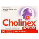 Cholinex Intense 2,5 mg + 1,2 mg, smak jeżynowy, 20 pastylek twardych do ssania - miniaturka zdjęcia produktu
