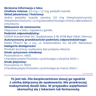 Cholinex Intense 2,5 mg + 1,2 mg, smak jeżynowy, 20 pastylek twardych do ssania - 9 - zdjęcie produktu