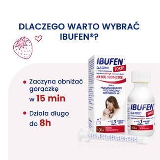 Ibufen dla dzieci Forte o smaku truskawkowym 200 mg/ 5 ml, zawiesina doustna od 3 miesiąca, 100 ml - 4 - zdjęcie produktu