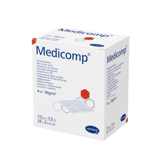 Medicomp, kompresy jałowe, włókninowe, 4-warstwowe, 30 g/m2, 7,5 cm x 7,5 cm, 50 sztuk USZKODZONE OPAKOWANIE - zdjęcie produktu