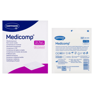 Medicomp, kompresy jałowe, włókninowe, 4-warstwowe, 30 g/m2, 7,5 cm x 7,5 cm, 50 sztuk USZKODZONE OPAKOWANIE - 2 - zdjęcie produktu