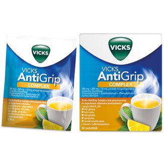 Vicks AntiGrip Complex 500 mg + 200 mg + 10 mg, proszek do sporządzania roztworu doustnego, 10 saszetek USZKODZONE OPAKOWANIE - zdjęcie produktu