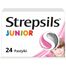 Strepsils Junior 1,2 mg + 0,6 mg, bez cukru, smak truskawkowy, 24 pastylki do ssania