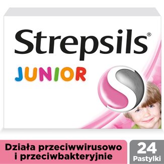 Strepsils Junior 1,2 mg + 0,6 mg, bez cukru, smak truskawkowy, 24 pastylki do ssania - 2 - zdjęcie produktu