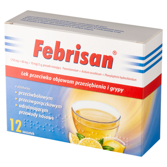 Febrisan (750 mg + 60 mg + 10 mg)/ 5 g, proszek musujący, 12 saszetek KRÓTKA DATA - zdjęcie produktu