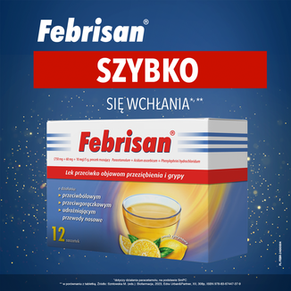 Febrisan (750 mg + 60 mg + 10 mg)/ 5 g, proszek musujący, 12 saszetek - 6 - zdjęcie produktu