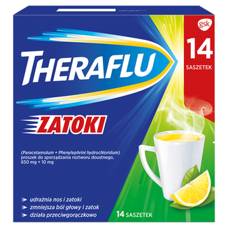 Theraflu Zatoki 650 mg + 10 mg, proszek do sporządzania roztworu doustnego, 14 saszetek - zdjęcie produktu