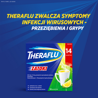 Theraflu Zatoki 650 mg + 10 mg, proszek do sporządzania roztworu doustnego, 14 saszetek - 6 - zdjęcie produktu