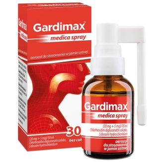 Gardimax Medica Spray (20 mg + 5 mg)/10 ml, aerozol do stosowania w jamie ustnej, 30 ml - zdjęcie produktu