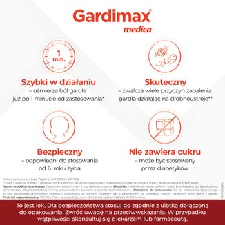 Gardimax Medica 5 mg + 1 mg, 24 tabletki do ssania - 3 Gardimax Medica 5 mg + 1 mg, 24 tabletki do ssania - 3 - zdjęcie produktu