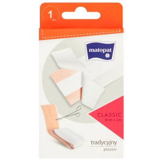 Matopat Classic, plaster z opatrunkiem do cięcia, tkaninowy, 6 cm x 1 m, 1 sztuka - zdjęcie produktu