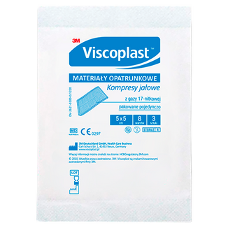 Viscoplast, kompresy jałowe z gazy, 17-nitkowe, 8-warstwowe, 5 cm x 5 cm, 3 sztuki - zdjęcie produktu