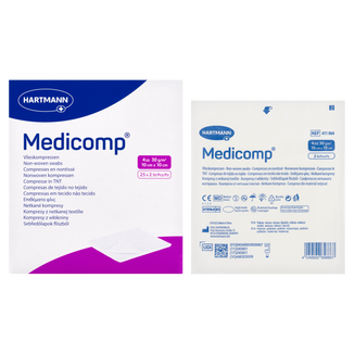 Medicomp, kompresy jałowe, włókninowe, 4-warstwowe, 30 g/m2, 10 cm x 10 cm, 50 sztuk USZKODZONE OPAKOWANIE - 2 - zdjęcie produktu