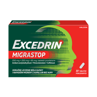 Excedrin Migra Stop 250 mg + 250 mg + 65 mg, 10 tabletek powlekanych - zdjęcie produktu