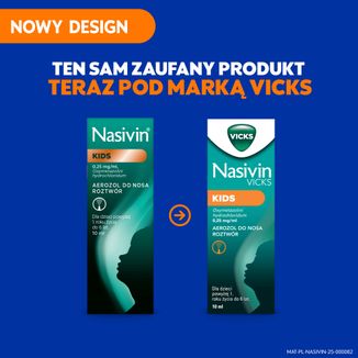 Nasivin Vicks Kids 0,25 mg/ml, aerozol do nosa, dla dzieci od 1 do 6 lat, 10 ml USZKODZONE OPAKOWANIE - 2 - zdjęcie produktu