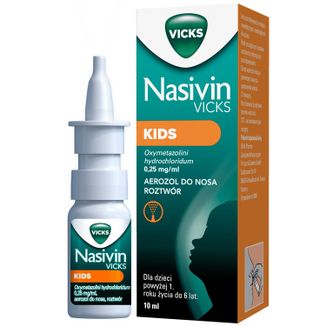 Nasivin Vicks Kids 0,25 mg/ml, aerozol do nosa, dla dzieci od 1 do 6 lat, 10 ml - zdjęcie produktu