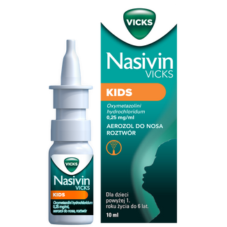 Nasivin Vicks Kids 0,25 mg/ml, aerozol do nosa, dla dzieci od 1 do 6 lat, 10 ml - zdjęcie produktu