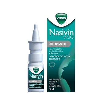 Nasivin Vicks Classic 0,5 mg/ ml, aerozol do nosa dla dorosłych i dzieci od 6 lat, 10 ml - 2 - zdjęcie produktu