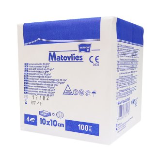 Matopat Matovlies, kompresy niejałowe, włókninowe, 4-warstwowe, 30 g/m2, 10 cm x 10 cm, 100 sztuk - zdjęcie produktu