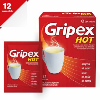 Gripex Hot 650 mg + 50 mg + 10 mg, 12 saszetek USZKODZONE OPAKOWANIE - 2 - zdjęcie produktu