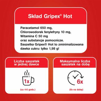 Gripex Hot 650 mg + 50 mg + 10 mg, 12 saszetek USZKODZONE OPAKOWANIE - 5 - zdjęcie produktu