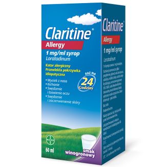 Claritine Allergy 1 mg/ ml, syrop, smak winogronowy, 60 ml KRÓTKA DATA - 2 - zdjęcie produktu