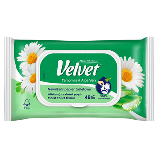 Velvet, papier toaletowy nawilżany, Camomile & Aloe Vera,  z klipsem, 48 sztuk - 2 - zdjęcie produktu