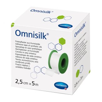 Omnisilk, przylepiec tkaninowy ze sztucznego jedwabiu, hipoalergiczny, 2,5 cm x 5 m, 1 sztuka - zdjęcie produktu