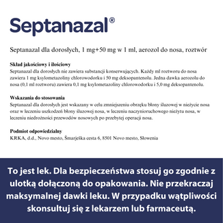 SeptaNazal dla dorosłych (1 mg + 50 mg)/ ml, aerozol do nosa, 10 ml USZKODZONE OPAKOWANIE - 8 - zdjęcie produktu