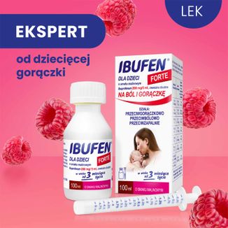 Ibufen dla dzieci Forte o smaku malinowym 200 mg/ 5 ml, zawiesina doustna od 3 miesiąca, 100 ml - 2 - zdjęcie produktu