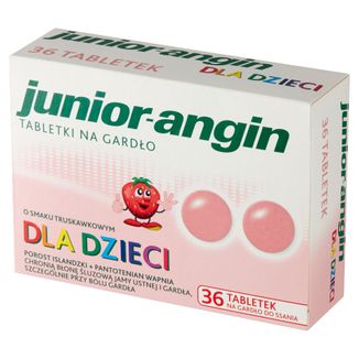 Junior-angin, dla dzieci od 4 lat, smak truskawkowy, 36 tabletek do ssania - 3 - zdjęcie produktu