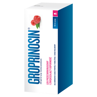 Groprinosin 250 mg/ 5ml, syrop dla dzieci powyżej 1 roku i dorosłych, smak malinowy, 150 ml KRÓTKA DATA - 3 - zdjęcie produktu