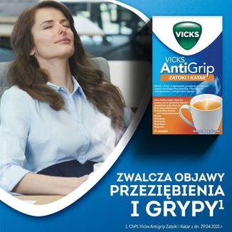 Vicks AntiGrip Zatoki i Katar 650 mg + 16 mg + 4 mg, granulat do sporządzania roztworu doustnego, 10 saszetek - 2 - zdjęcie produktu
