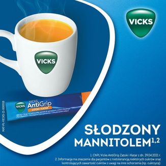 Vicks AntiGrip Zatoki i Katar 650 mg + 16 mg + 4 mg, granulat do sporządzania roztworu doustnego, 10 saszetek - 4 - zdjęcie produktu