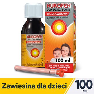 Nurofen dla dzieci Forte truskawkowy 40 mg/ ml, zawiesina doustna, od 3 miesiąca do 12 lat, 100 ml USZKODZONE OPAKOWANIE - 2 - zdjęcie produktu