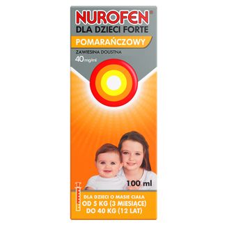 Nurofen dla dzieci Forte pomarańczowy 40 mg/ ml, zawiesina doustna, od 3 miesiąca do 12 lat, 100 ml KRÓTKA DATA Nurofen dla dzieci Forte pomarańczowy 40 mg/ ml, zawiesina doustna, od 3 miesiąca do 12 lat, 100 ml KRÓTKA DATA - zdjęcie produktu