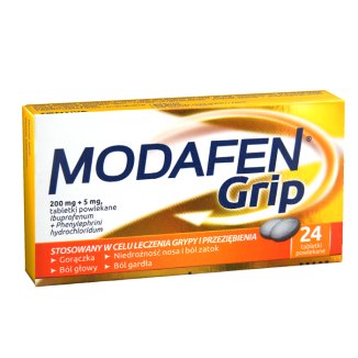 Modafen Grip 200 mg + 5 mg, 24 tabletki - zdjęcie produktu