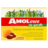 AMOLowe na Gardło, ziołowe pastylki do ssania z miodem i witaminą C, 16 sztuk - miniaturka zdjęcia produktu