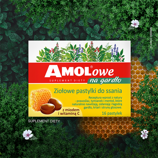 AMOLowe na Gardło, ziołowe pastylki do ssania z miodem i witaminą C, 16 sztuk - 4 - zdjęcie produktu