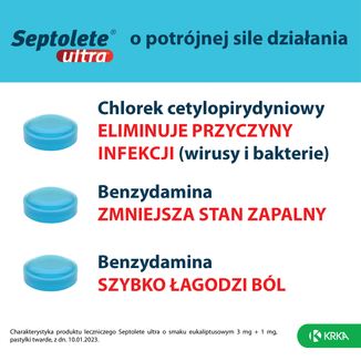 Septolete Ultra o smaku eukaliptusowym 3 mg + 1 mg, 16 pastylek twardych - 4 - zdjęcie produktu