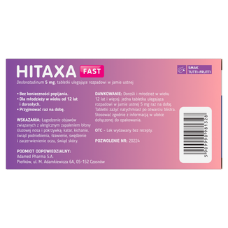 Hitaxa Fast 5 mg, 10 tabletek ulegających rozpadowi w jamie ustnej - 3 - zdjęcie produktu