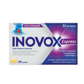 Inovox Express 2 mg + 0,6 mg + 1,2 mg, smak miodowo-cytrynowy, 24 pastylki - zdjęcie produktu